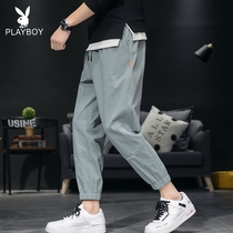 Playboy nine-point pants mens summer Korean version of the trend all-match short man 160cm high drawstring pants casual pants