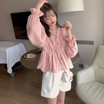 Super fairy coat female 2021 Spring and Autumn New Style Female small shirt sweet temperament thin bubble sleeve chiffon shirt