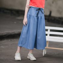 Girls Tencel wide-leg jeans culottes 2021 summer thin loose medium and large childrens Western style trend nine-point pants