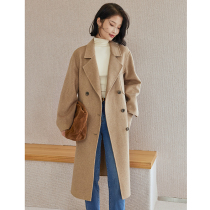 Double-sided woolen coat womens 2022 autumn and winter new temperament loose mid-length woolen suit jacket camel