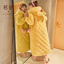Coral velvet pajamas womens autumn and winter lengthy new padded robe with three layers of cotton flannel 2020 home wear