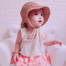 Childrens sun hat summer childrens straw hat Korean baby sun hat sunscreen hat beach lace fisherman hat parent-child