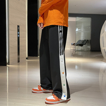 Breasted sports pants mens loose Hong Kong style ins colorblock casual pants spring and autumn Korean version of Joker Tide brand straight trousers