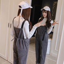 Maternity bib pants Spring wear pants fashion loose corduroy maternity pants Spring and autumn large size maternity suit