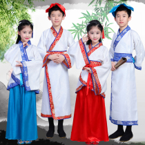 Childrens Hanfu costume costume performance uniforms for men and womens childrens clothing three-character performance uniforms