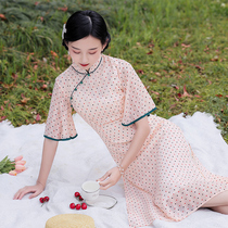 Wave Point Cheongsam 2021 new female summer hipster young girl short modified French retro niche