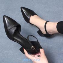 Thick-heeled sandals womens 2021 new spring and summer wild Korean version hollow single shoes with black professional shoes high heels