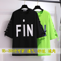 200 catties large size t-shirt womens loose short-sleeved 230 fat mm plus fat increase Korean version was thin and thin half-sleeved top summer