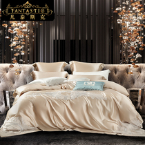 Heavy pound 32 mmi double sided genuine silk 4 pieces kit 100% mulberry silk lace side bed with bedding