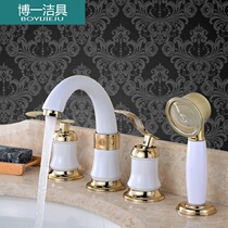 Full copper surface basin tap hot and cold bath room cabinet split table sitting style baking porcelain white black three sets of four pieces