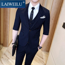 High-end custom brand Levi Road British style mens best man slim mid-sleeve suit three-piece mens suit