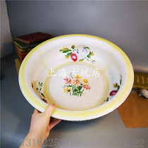 Jinlingtang anti-Mouth basin carved flower pattern metal washbasin old enamel fruit plate old Shanghai rare yellow model