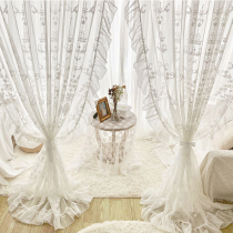 European French romantic white gauze lace embroidery curtain girl bedroom balcony gauze fresh solid color princess style