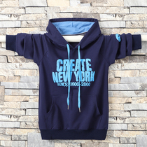 Spring Boys Sweater Autumn New 2021 Trendy Western Style Korean Version Childrens Middle and Big Children Hooded Top Spring and Autumn Children