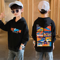 Boys autumn clothes long sleeve hooded base shirt 2021 new boy foreign style spring and autumn coat thin medium tide