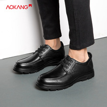 Aokang flagship store official mens shoes spring and Autumn leather breathable business shoes Mens comfortable lace-up casual shoes F