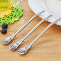 senseyo food grade 304 stainless steel straw metal spoon multifunctional drinking tube environmentally friendly portable non-disposable