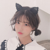 Korean version of lace cat ears hairband female cute outer wear playful cat hairband face wash sweet sequined silk yarn headband