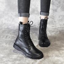Thousand Gregor new Martin boots female British style flat bottom European station leisure lace-up leather single boots comfortable soft bottom