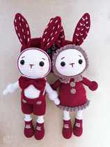Mango Family Diy Pure Hand Crochet Hook Crochet Mesh Red Little Rabbit A Pair Of Wool Doll Finished Products