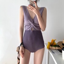 2021 Internet celebrity hot style high-end thin Japanese and Korean spring autumn and winter backless one-piece swimsuit color matching taro purple bikini women