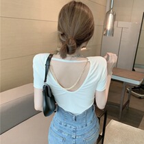 celine pianna white dew back short sleeve T-shirt female summer new fashion temperament brief 100 lap short blouses