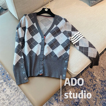 tb retro college wind V neckline sweater sweater sweatshirt woman long sleeve knitted jacket spring autumn 2022 new outings