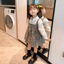 Girl dress autumn 2021 new children Spring and Autumn foreign style fake two pieces Plaid children baby princess dress