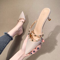 Korean version of the baotou drag half drag single shoes women wear outside spring and summer 2021 new net red high-heeled thin-heeled lazy muller shoes