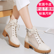 Mesh Martin boots Womens summer hollow mesh boots spring and autumn single boots breathable mesh leather medium heel cool boots Large size womens boots
