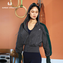 Sumday sports jacket women stitching casual hooded zipper sports sweater jacket warm windproof fitness Women