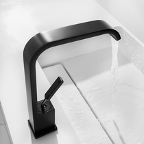 All-copper waterfall-style white faucet creative washbasin washbasin basin table single-hole hot and cold water faucet black