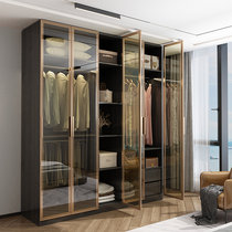 Light Extravagant Wardrobe Home Bedroom Bright Light Glass Flat Open Door Modern Minima Steel Frame Large Capacity Large Closet Custom Cabinet