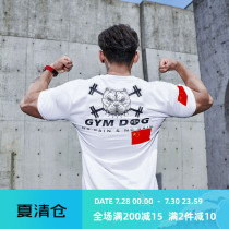 GYMDOG tide brand dog head tight short-sleeved T-shirt mens flag print sports training muscle fitness clothes