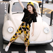 Girls net red suit Yangqi 2021 new fashion summer clothes Childrens clothing Childrens sports girls short-sleeved two-piece suit