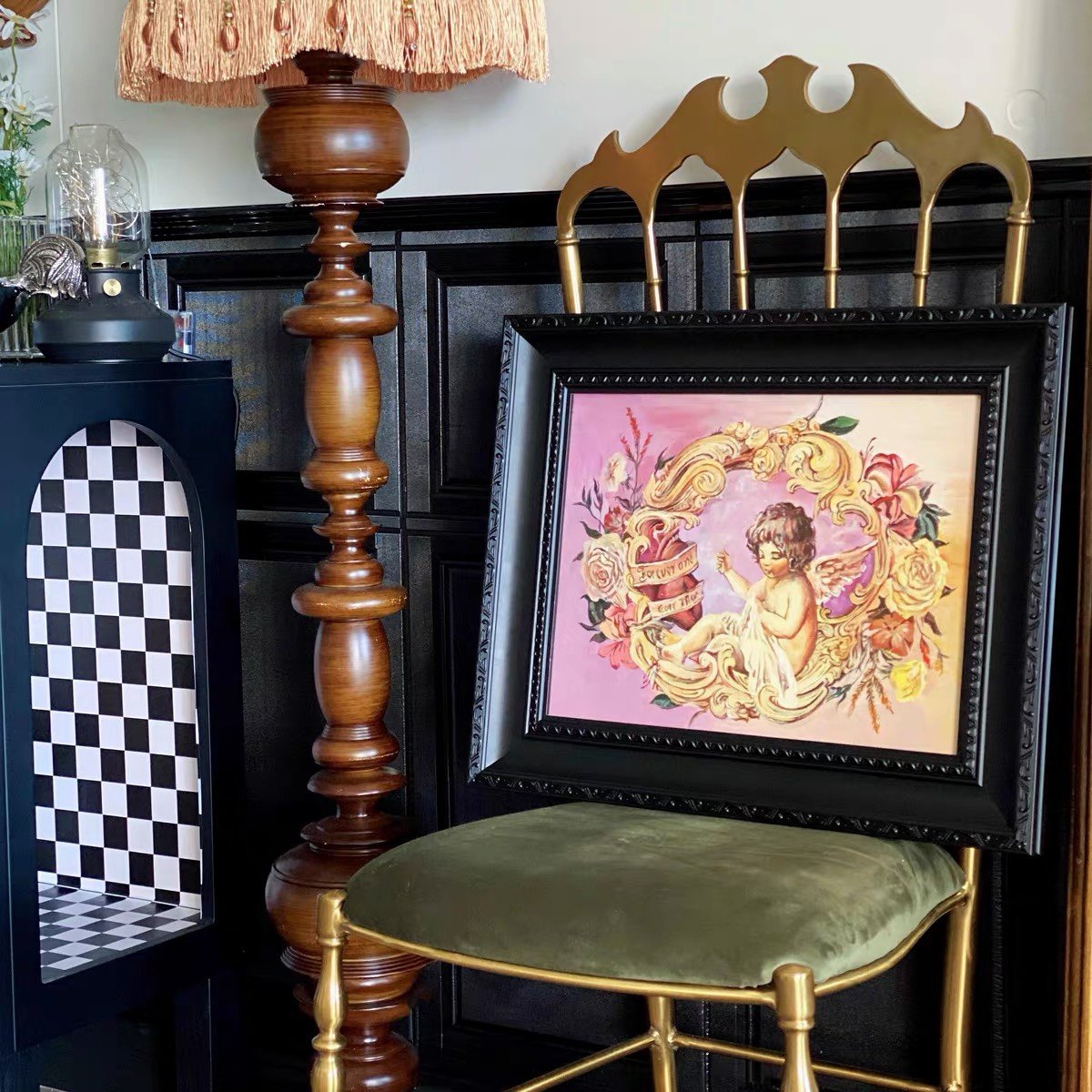 Red Brick House Onevoice Retro Wooden Frame Dream Angel Hanging Painting Self-made Two-color