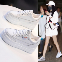 Small white shoes woman 2021 new spring 100 hitch slim bottom old daddy bursting with real leather inner heightening net red casual shoes