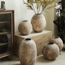 Retro coarse pottery jars Japanese style Zen Arrival Vase Pendulum Pieces of Silent Wind Hand-inserted Vases Ceramic Folk Flower Pots