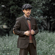 SOARIN INDEPENDENT RETRO STYLE hunting jacket MENs WOOL COAT British CASUAL PATCH single suit ancient