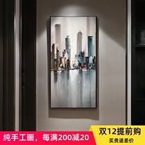 Modern light luxury porch decorative painting aisle corridor hanging painting hand-painted oil painting pure handmade urban architecture abstract mural