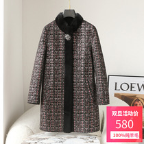 High-end shearling coat womens 2022 new middle-aged and elderly mothers wear mink fur collar fur coat