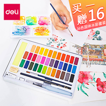 Del watercolor paint set 36 color solid watercolor paint box portable iron box beginner water powder cake hand painted children students with solid color brush painting tool drawing set