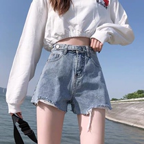 South Korea high-waisted denim shorts womens loose summer clothes 2021 New thin tide ins Net red ultra-short a-character hot pants