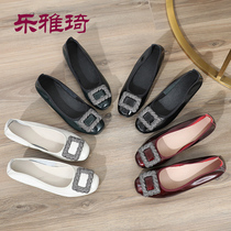Spring Autumn Mom Shoes Single Shoes Genuine Leather Soft Bottom Comfort Slopes Heel 100 Hitch Fashion Middle Age Professional Mid Aged Leather Shoes