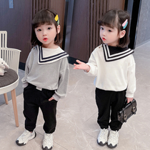 Girls Net red thin spring and autumn clothes 2021 baby foreign fashion autumn baby children New set Korean autumn clothes