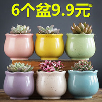 Meat flower pot Ceramic special clearance large meat personality coarse pottery creative simple large diameter small flower pot