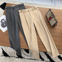 Giant legs straight mood loose straight tube high waist Joker casual pants suit pants womens elastic thin thin