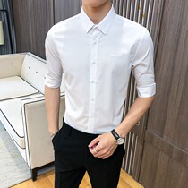 2020 Spring dress British solid color slim body long sleeve shirt Joker embroidered shirt dress inch shirt light luxury handsome handsome