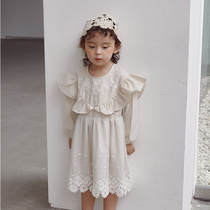 Childrens dress womens embroidered dress autumn and winter cotton long sleeve shirt Korean embroidered gauze dress Joker dress