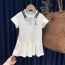 Girls dress 2022 summer new 1 year old 23456 childrens polo skirt thin section white preppy short sleeves